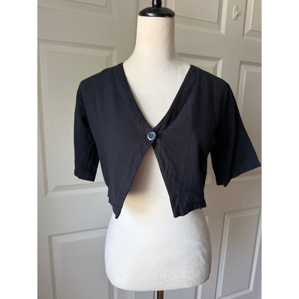 Pampelone Cropped Cardigan Top Womens S Black Linen Blend Minimalist Boho